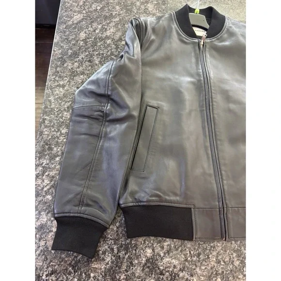 Sandro Paris Monaco Black Leather Jacket Rare brand NWT Size Small. Mens